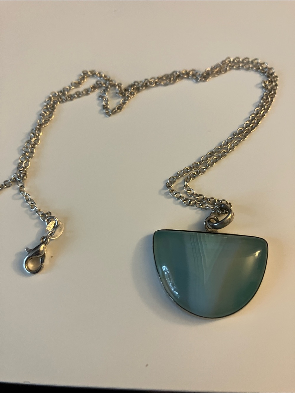 Blue-Green Art Glass on Sterling Silver Necklace Pendant